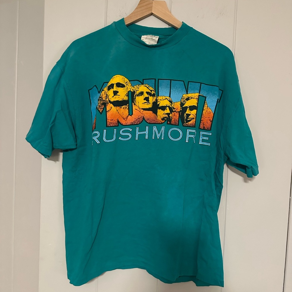Vintage Single Stitch Turquoise Mount Rushmore Graphic T-Shirt